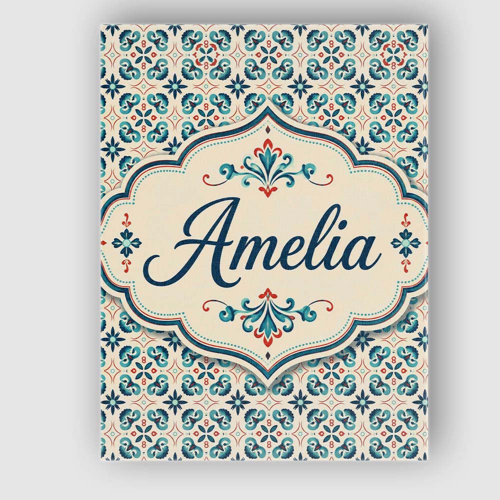 Personalised Name Teal and Red Ornamental Custom  Unique Gift Idea Elegant Feature Canvas Wall Art Print Decor Picture Ready to Hang