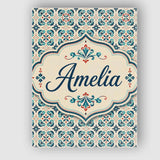 Personalised Name Teal and Red Ornamental Custom  Unique Gift Idea Elegant Feature Canvas Wall Art Print Decor Picture Ready to Hang