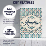 Personalised Name Teal and Red Ornamental Custom  Unique Gift Idea Elegant Feature Canvas Wall Art Print Decor Picture Ready to Hang