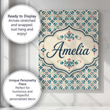 Personalised Name Teal and Red Ornamental Custom  Unique Gift Idea Elegant Feature Canvas Wall Art Print Decor Picture Ready to Hang
