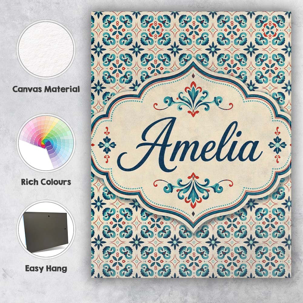 Personalised Name Teal and Red Ornamental Custom  Unique Gift Idea Elegant Feature Canvas Wall Art Print Decor Picture Ready to Hang