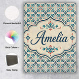 Personalised Name Teal and Red Ornamental Custom  Unique Gift Idea Elegant Feature Canvas Wall Art Print Decor Picture Ready to Hang