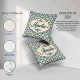 Custom Name Teal and Red Ornamental Tile with Symmetrical Floral Square Filled Cushion Throw Pillow Sofa Bed Home Decor Zip Washable UK Made