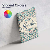 Personalised Name Teal and Red Ornamental Custom  Unique Gift Idea Elegant Feature Canvas Wall Art Print Decor Picture Ready to Hang