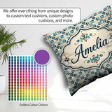 Custom Name Teal and Red Ornamental Tile with Symmetrical Floral Square Filled Cushion Throw Pillow Sofa Bed Home Decor Zip Washable UK Made