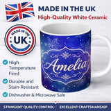 Personalized Custom Name Snowflake Bokeh Winter Seamless Pattern Design Soft Glow Lovely 11oz Ceramic Coffee Tea Mug White Large Handle