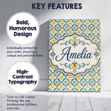 Personalised Name Blue and Yellow Mediterranean Style Tile Custom Stylish Home Interior Canvas Wall Art Print Decor Picture Ready to Hang
