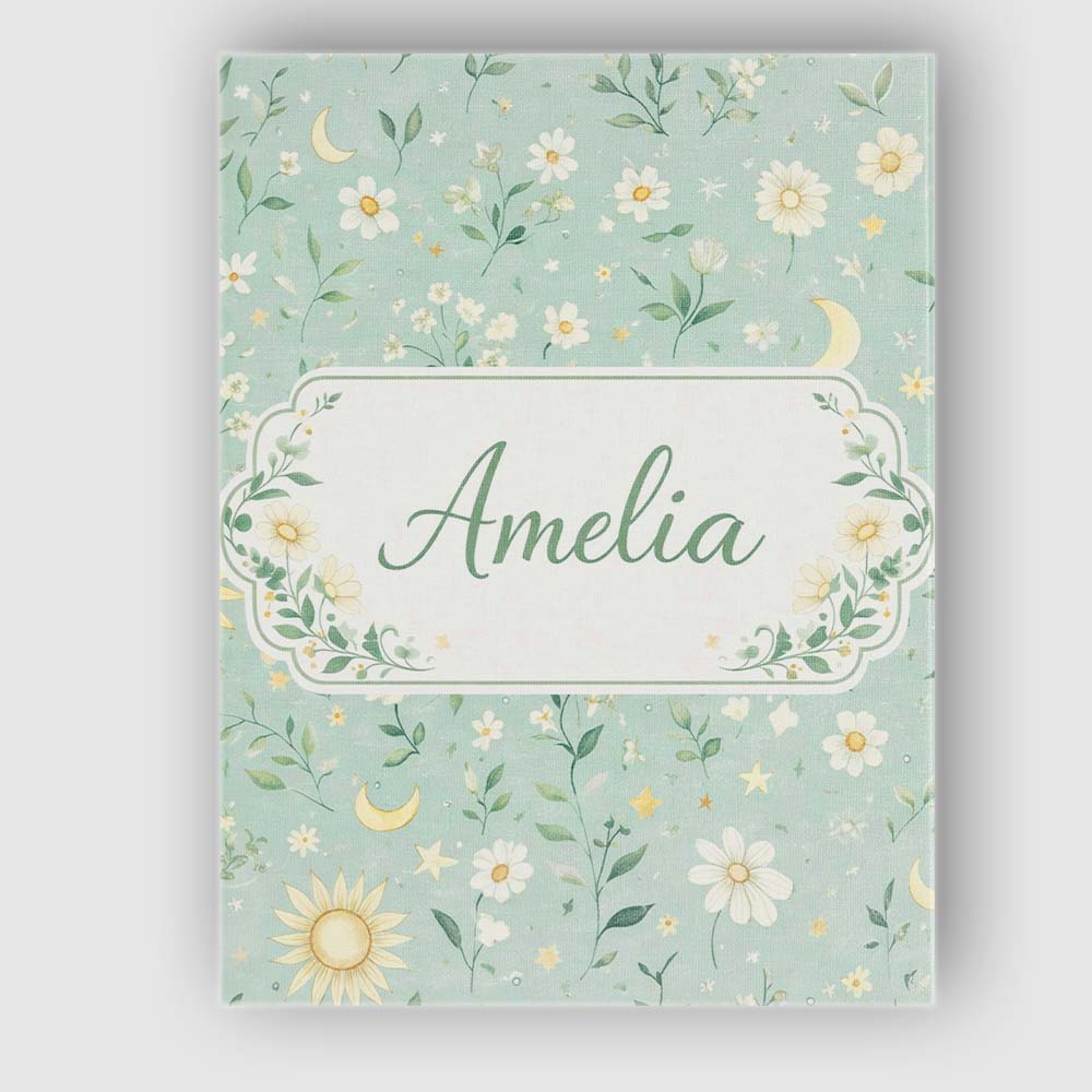 Personalised Name Minimal Floral Leaves and Sun moon Pattern Beautiful Custom Decorative Canvas Wall Art Print Decor Picture Ready to Hang