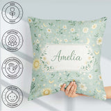 Custom Name Minimal Floral Leaves and Sun moon Pattern Beautiful Square Filled Cushion Throw Pillow Sofa Bed Home Decor Zip Washable UK Made