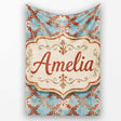 Weathered Blue and Rust Ornate Tile Pattern with Antique Finish  Personalised Custom Name Super Soft Fleece Blanket Bed Sofa Throw