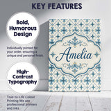 Personalised Name Pale Blue and Cream Custom Modern Room Accent Creative Decorator Style Canvas Wall Art Print Decor Picture Ready to Hang