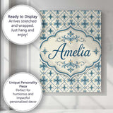 Personalised Name Pale Blue and Cream Custom Modern Room Accent Creative Decorator Style Canvas Wall Art Print Decor Picture Ready to Hang