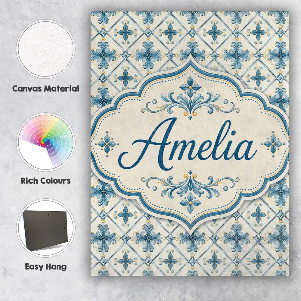 Personalised Name Pale Blue and Cream Custom Modern Room Accent Creative Decorator Style Canvas Wall Art Print Decor Picture Ready to Hang
