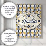 Personalised Name Navy and Mustard Decorative Custom Unique Gift Idea Modern Room Accent Canvas Wall Art Print Decor Picture Ready to Hang