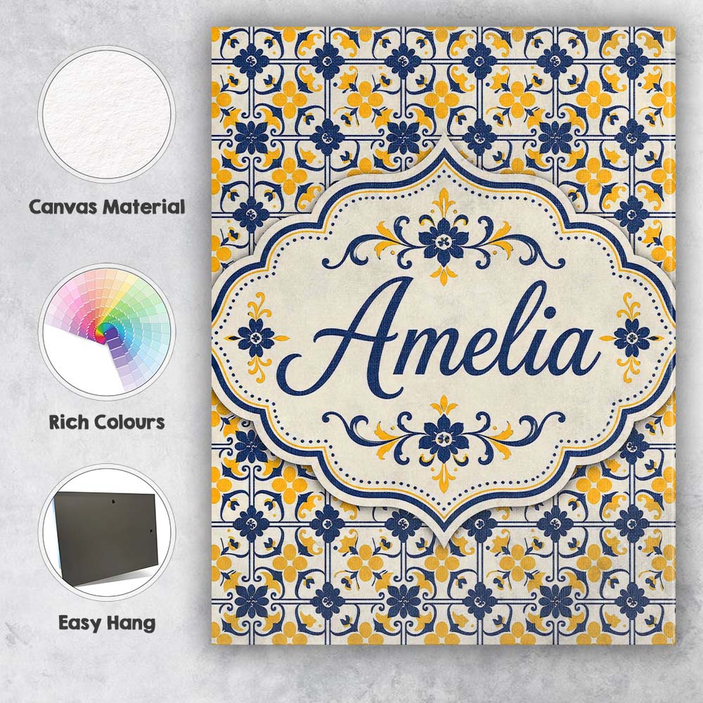 Personalised Name Navy and Mustard Decorative Custom Unique Gift Idea Modern Room Accent Canvas Wall Art Print Decor Picture Ready to Hang