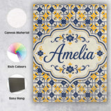 Personalised Name Navy and Mustard Decorative Custom Unique Gift Idea Modern Room Accent Canvas Wall Art Print Decor Picture Ready to Hang