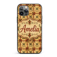 Vintage Floral Tile Pattern in Warm Beige and Custom Name Protective Phone Case Mobile Cover Durable Everyday Smartphone Shock Resistant