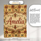 Vintage Floral Tile Pattern in Warm Beige and Terracotta Geometric  Personalised Custom Name Super Soft Fleece Blanket Bed Sofa Throw