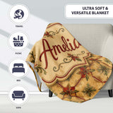 Vintage Floral Tile Pattern in Warm Beige and Terracotta Geometric  Personalised Custom Name Super Soft Fleece Blanket Bed Sofa Throw