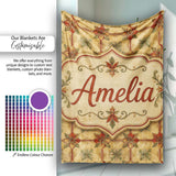 Vintage Floral Tile Pattern in Warm Beige and Terracotta Geometric  Personalised Custom Name Super Soft Fleece Blanket Bed Sofa Throw