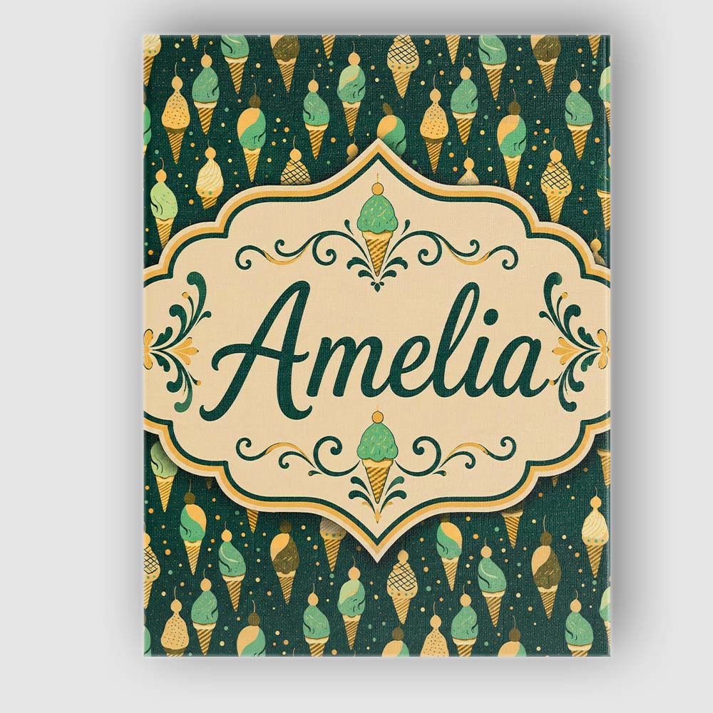 Personalised Name Dark Green Ice Cream Cone Custom  Bespoke Interior Contemporary Canvas Wall Art Print Decor Picture Ready to Hang