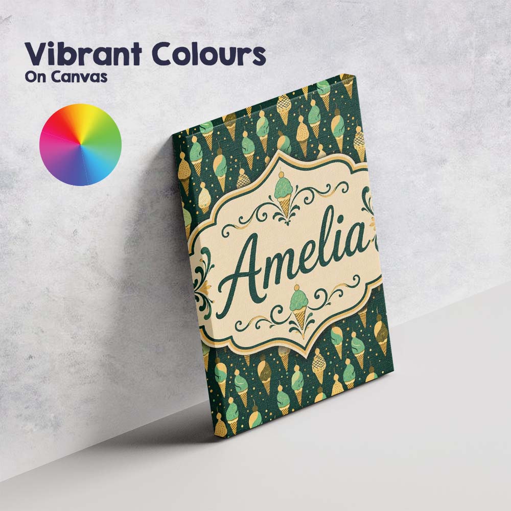 Personalised Name Dark Green Ice Cream Cone Custom  Bespoke Interior Contemporary Canvas Wall Art Print Decor Picture Ready to Hang