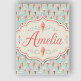 Personalised Name Pastel Ice Cream Cones on Custom  Bespoke Interior Contemporary Canvas Wall Art Print Decor Picture Ready to Hang