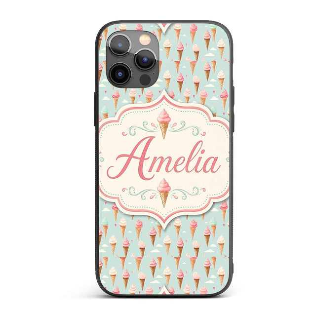 Pastel Ice Cream Cones on Sky Blue with Clouds Custom Name Protective Phone Case Mobile Cover Durable Everyday Smartphone Shock Resistant