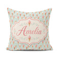 Custom Name Pastel Ice Cream Cones on Sky Blue with Clouds Sweet Square Filled Cushion Throw Pillow Sofa Bed Home Decor Zip Washable UK Made