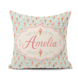 Custom Name Pastel Ice Cream Cones on Sky Blue with Clouds Sweet Square Filled Cushion Throw Pillow Sofa Bed Home Decor Zip Washable UK Made