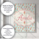 Personalised Name Pastel Ice Cream Cones on Custom  Bespoke Interior Contemporary Canvas Wall Art Print Decor Picture Ready to Hang