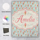 Personalised Name Pastel Ice Cream Cones on Custom  Bespoke Interior Contemporary Canvas Wall Art Print Decor Picture Ready to Hang