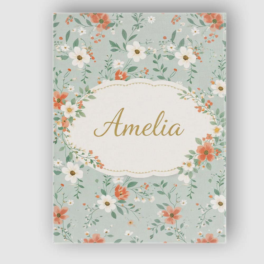 Personalised Name Wildflower Orange and White Floral Pattern Sage Custom  Bespoke Canvas Wall Art Print Decor Picture Ready to Hang