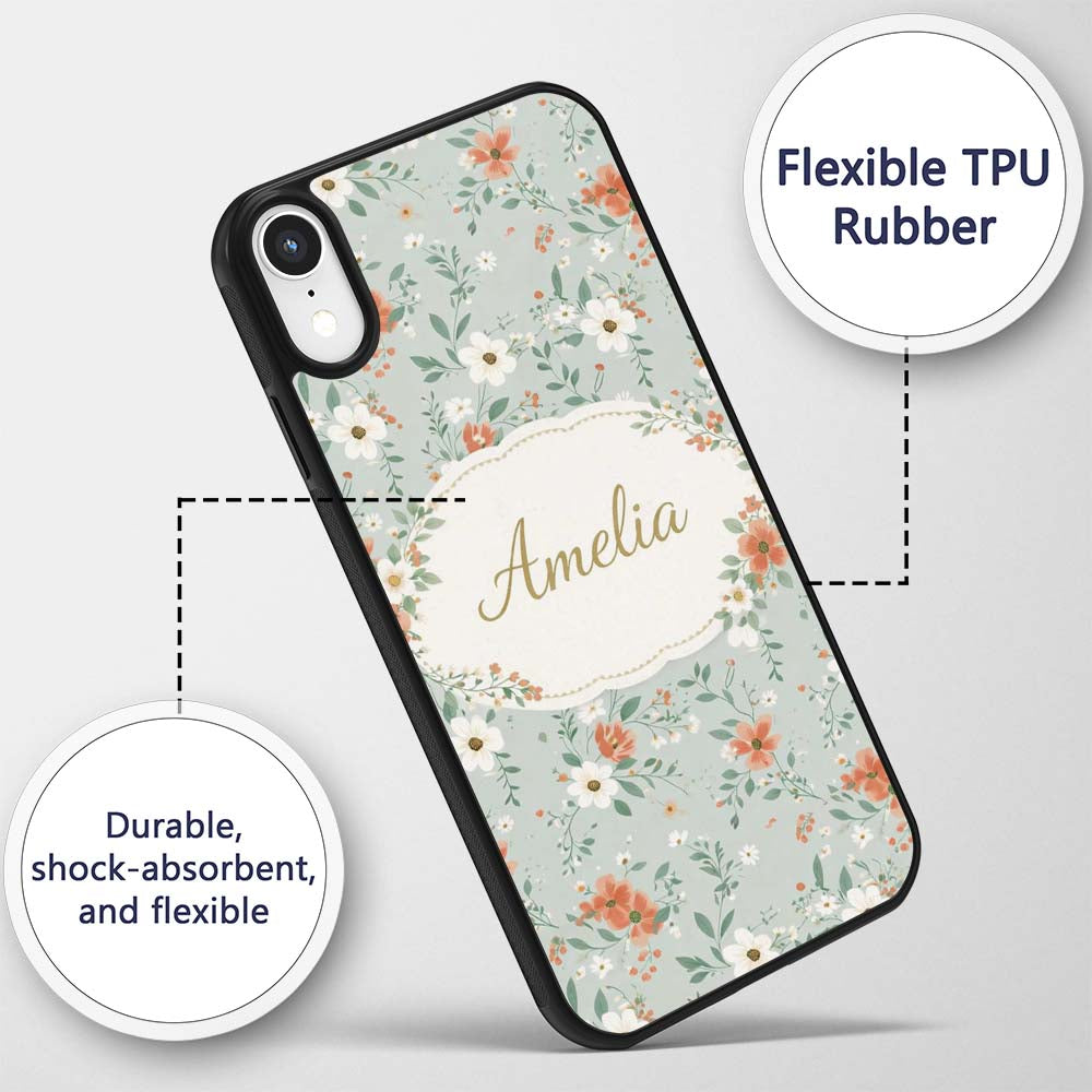 Wildflower Orange and White Floral Pattern Sage Custom Name Protective Phone Case Mobile Cover Durable Everyday Smartphone Shock Resistant