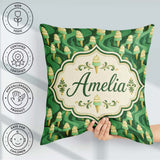 Custom Name Abstract Green Swirl Background with Ice Cream Cones Square Filled Cushion Throw Pillow Sofa Bed Home Decor Zip Washable UK Made