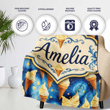 Artistic Ice Cream Cones Over Starry Night Inspired Blue Swirl  Personalised Custom Name Super Soft Fleece Blanket Bed Sofa Throw