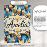 Artistic Ice Cream Cones Over Starry Night Inspired Blue Swirl  Personalised Custom Name Super Soft Fleece Blanket Bed Sofa Throw