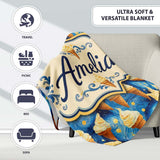 Artistic Ice Cream Cones Over Starry Night Inspired Blue Swirl  Personalised Custom Name Super Soft Fleece Blanket Bed Sofa Throw
