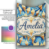 Artistic Ice Cream Cones Over Starry Night Inspired Blue Swirl  Personalised Custom Name Super Soft Fleece Blanket Bed Sofa Throw