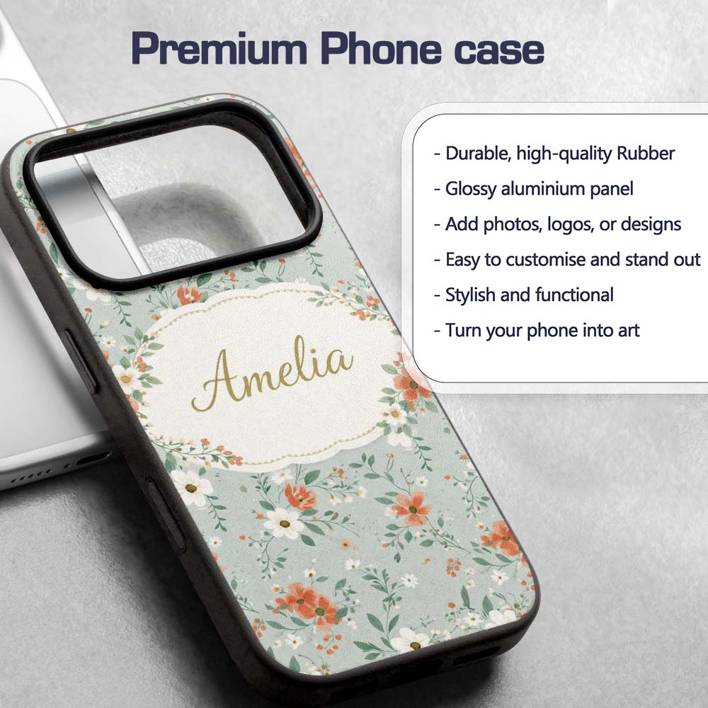 Wildflower Orange and White Floral Pattern Sage Custom Name Protective Phone Case Mobile Cover Durable Everyday Smartphone Shock Resistant