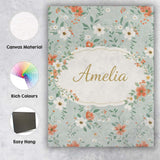 Personalised Name Wildflower Orange and White Floral Pattern Sage Custom  Bespoke Canvas Wall Art Print Decor Picture Ready to Hang