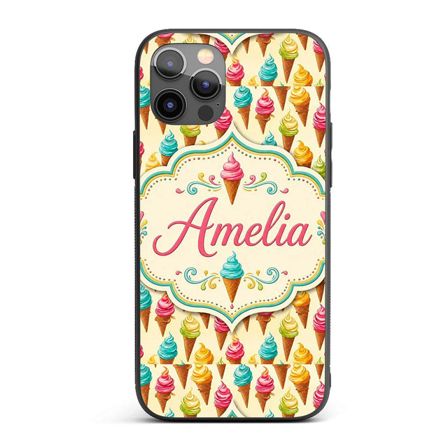 Colourful Ice Cream Cones Scattered on Cream Custom Name Protective Phone Case Mobile Cover Durable Everyday Smartphone Shock Resistant