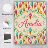 Personalised Name Colourful Ice Cream Cones Custom  Bespoke Interior Contemporary Canvas Wall Art Print Decor Picture Ready to Hang