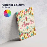 Personalised Name Colourful Ice Cream Cones Custom  Bespoke Interior Contemporary Canvas Wall Art Print Decor Picture Ready to Hang