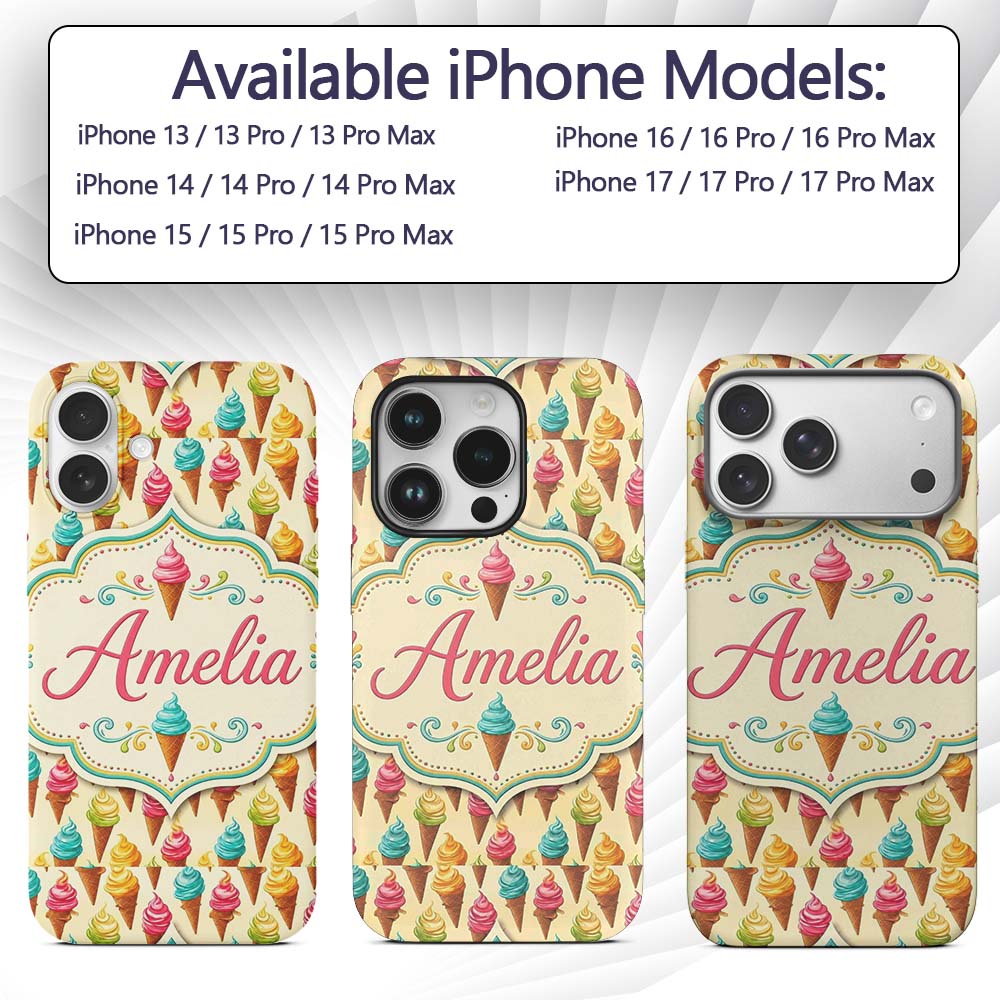 Colourful Ice Cream Cones Scattered on Cream Custom Name Protective Phone Case Mobile Cover Durable Everyday Smartphone Shock Resistant