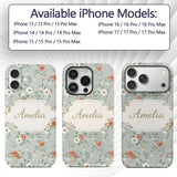 Wildflower Orange and White Floral Pattern Sage Custom Name Protective Phone Case Mobile Cover Durable Everyday Smartphone Shock Resistant