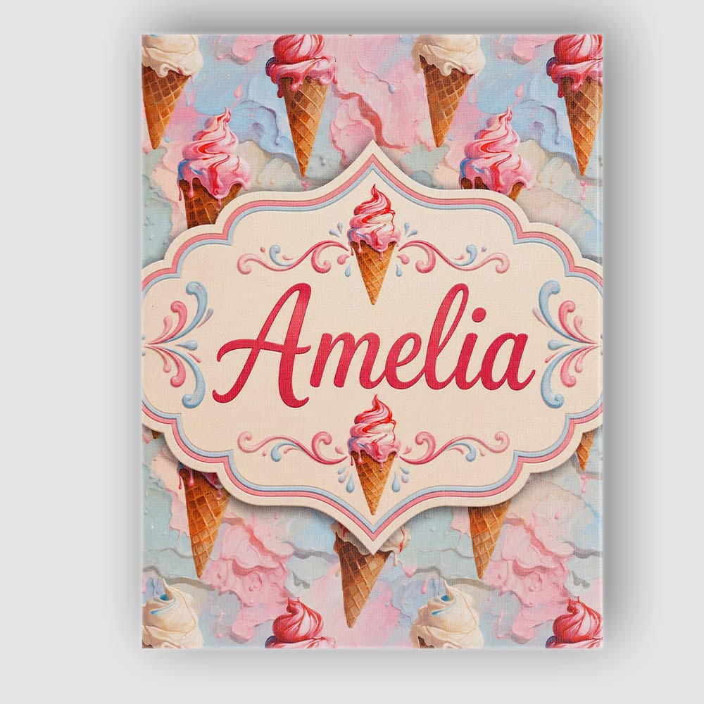 Personalised Name Melted Ice Cream Drip Custom  Modern Room Accent Elegant Feature Canvas Wall Art Print Decor Picture Ready to Hang