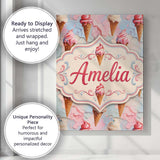 Personalised Name Melted Ice Cream Drip Custom  Modern Room Accent Elegant Feature Canvas Wall Art Print Decor Picture Ready to Hang