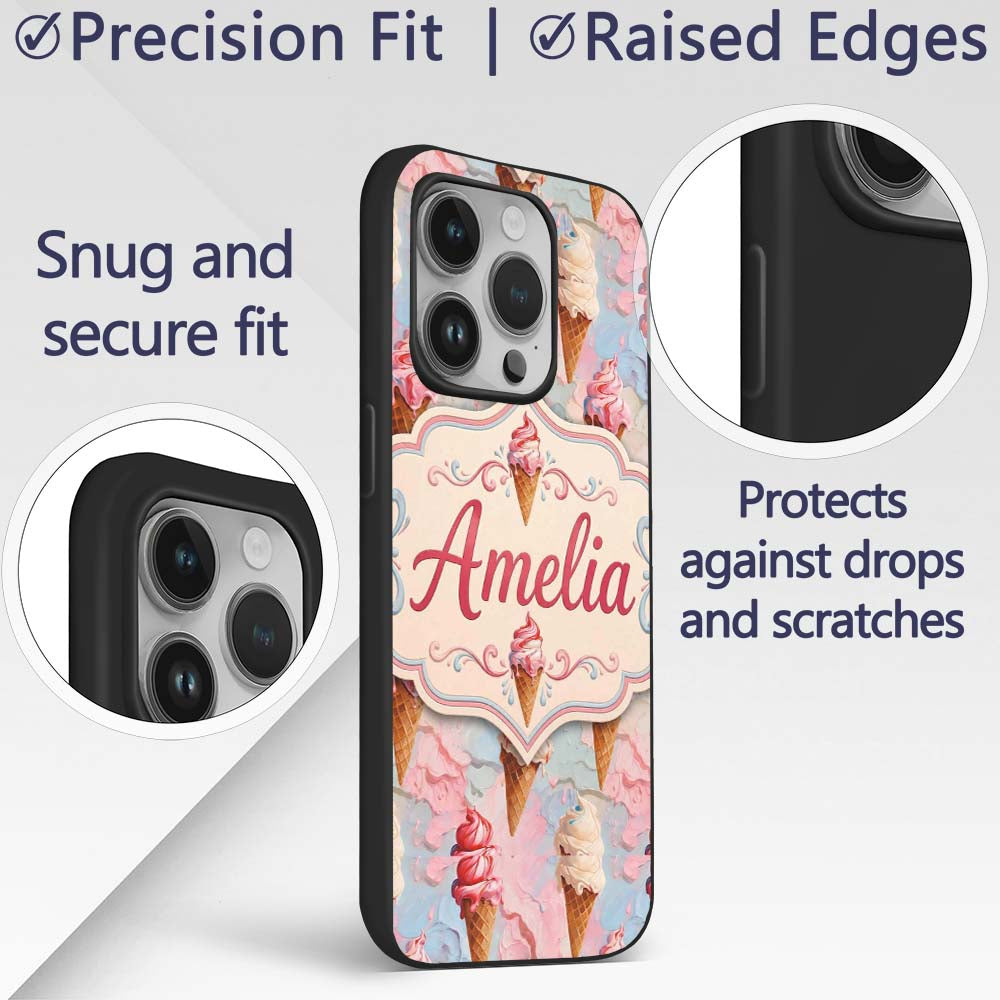 Melted Ice Cream Drip Effect Pattern in Pink and Custom Name Protective Phone Case Mobile Cover Durable Everyday Smartphone Shock Resistant