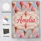 Personalised Name Melted Ice Cream Drip Custom  Modern Room Accent Elegant Feature Canvas Wall Art Print Decor Picture Ready to Hang